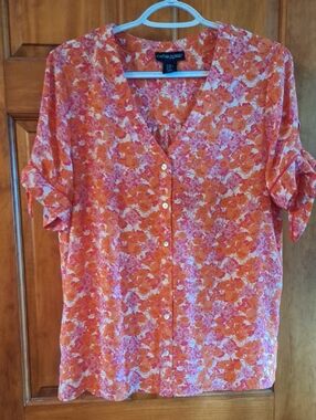 Cynthia Rowley Orange Pink Floral Button-Front Top M Medium